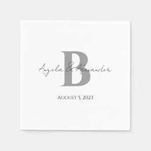 Bold Grey Wedding Monogram White Napkin