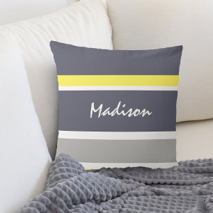 Bold Grey Yellow Stripes Throw Pillow