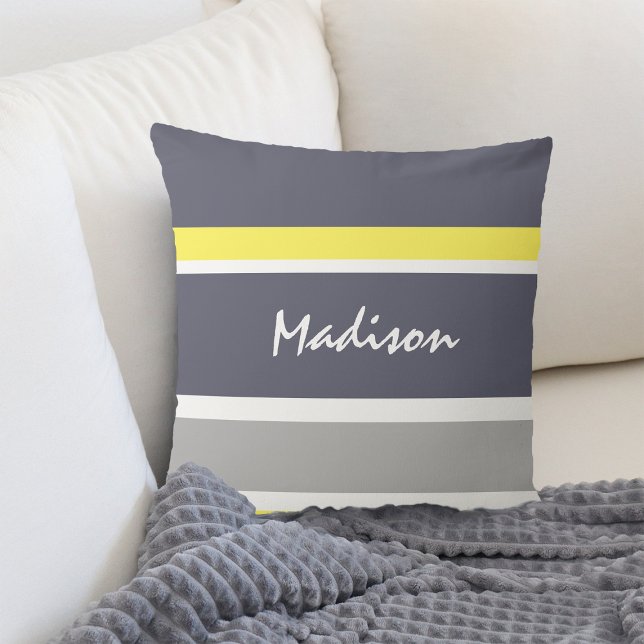 Bold Grey Yellow Stripes Throw Pillow (Creator Uploaded)