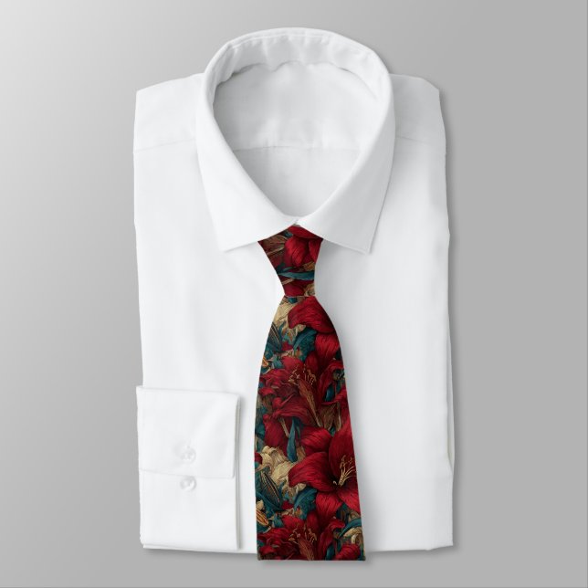 Bold Groomsmen Lilies Floral Tie (Tied)