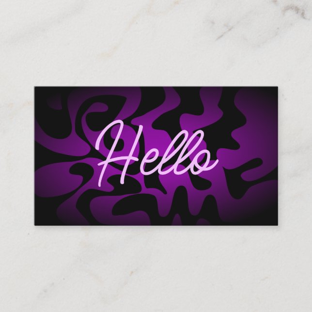 Bold Groovy Black Purple Lilac Hello Neon Glow Business Card (Front)