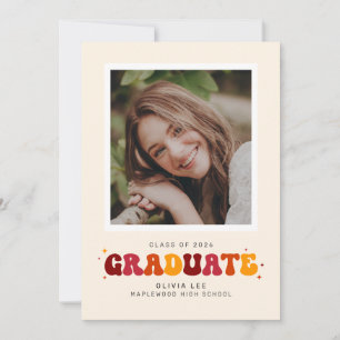 Bold Groovy Retro Photo Graduation Announcement