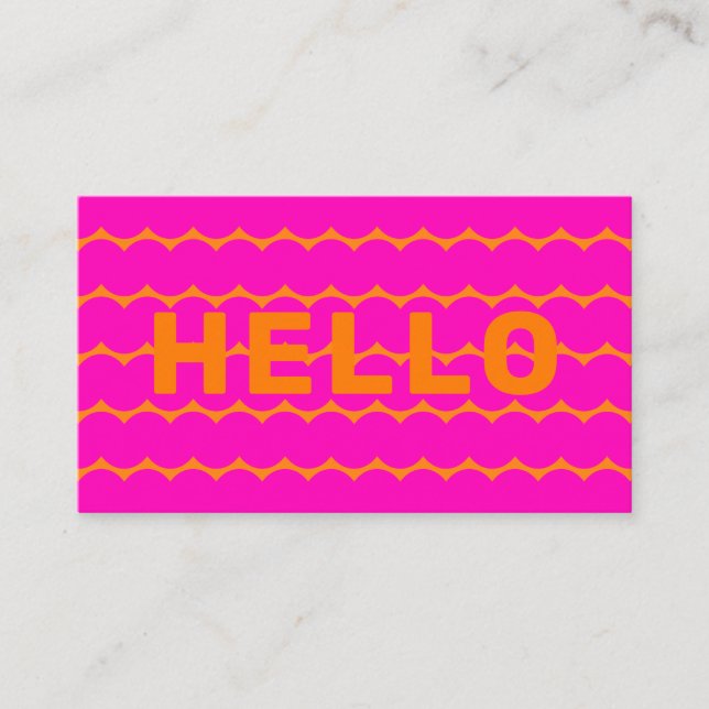 Bold Groovy Squiggles Bright Orange Hot Pink Hello Business Card (Front)
