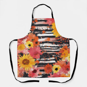 Bold Grunge Floral Black Orange Pink Pattern Apron