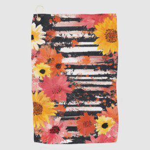 Bold Grunge Floral Black Orange Pink Pattern Golf Towel