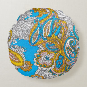 Bold, grungy, islamic, psychedelic, colourful orna round cushion
