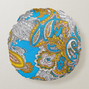 Bold, grungy, islamic, psychedelic, colourful orna round cushion