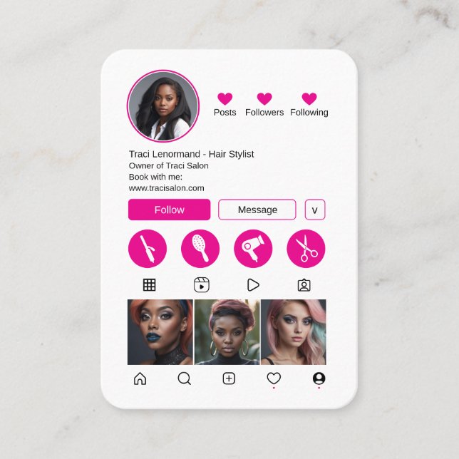 Bold Hair Stylist Social Media Layout Business Card (Front)