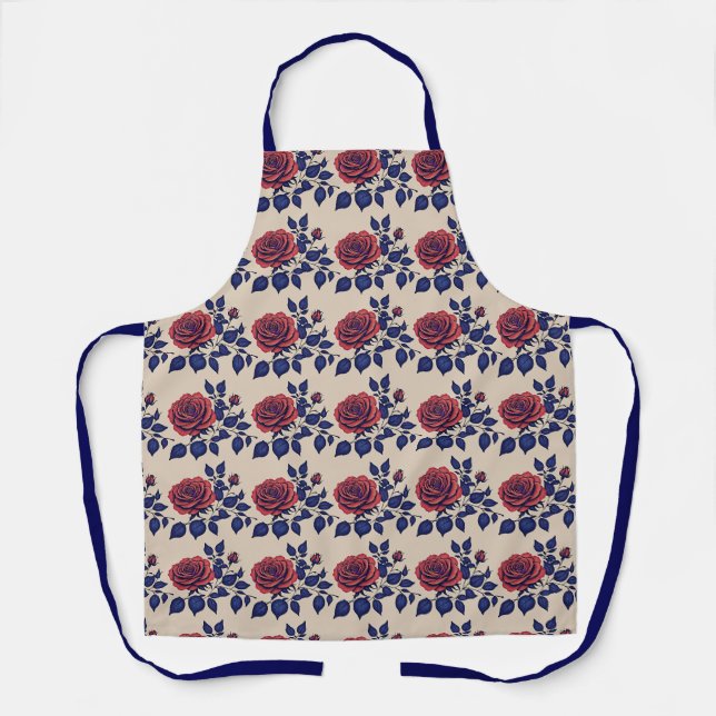 Bold Hand Painted Red Roses  Apron (Front)