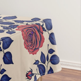 Bold Hand Painted Red Roses Tablecloth