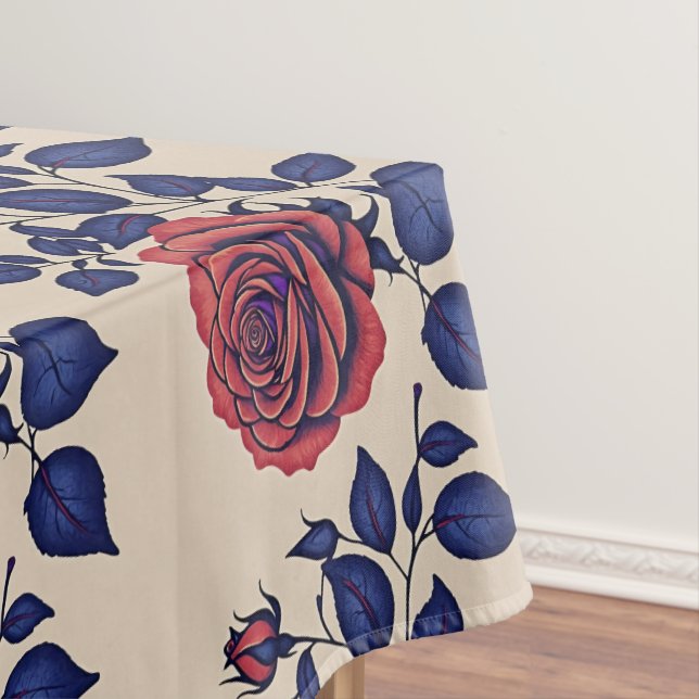 Bold Hand Painted Red Roses  Tablecloth (In Situ)