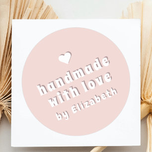 Bold Handmade with Love Cute Heart Blush Pink Classic Round Sticker