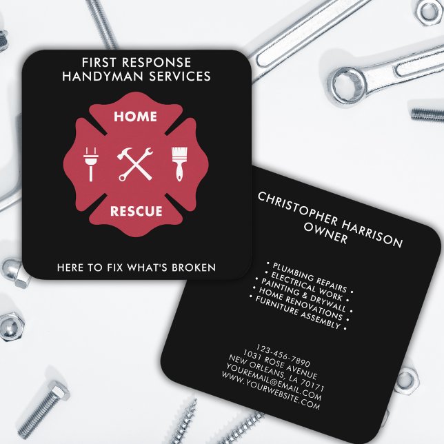 Bold Handyman Professional Repair Service  Square Business Card (Creator Uploaded)