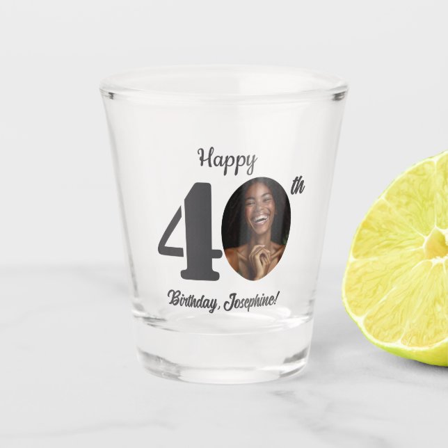 Bold Happy 40th Birthday Photo Shot Glass (Front)