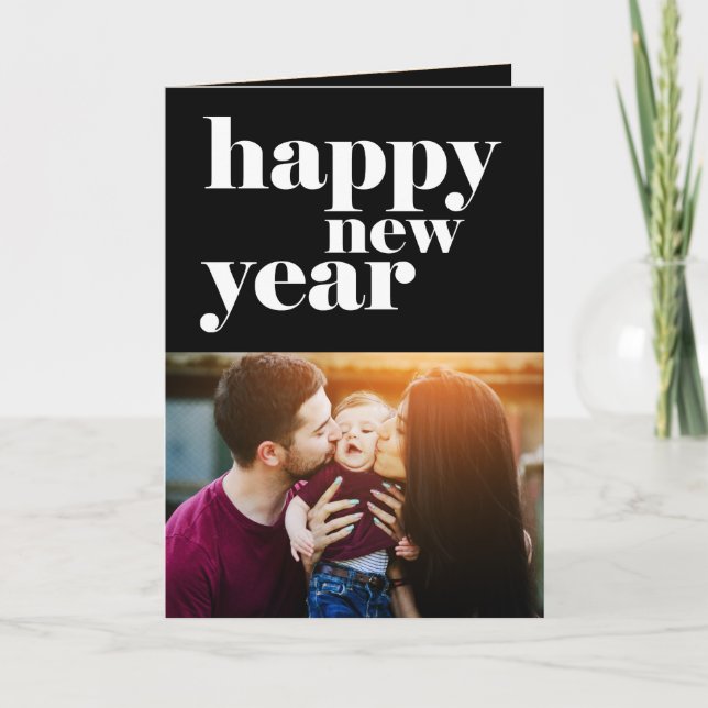 Bold Happy New Year 5-Photo Holiday Card (Front)