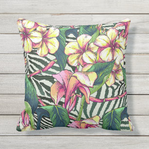 Bold HAWAIIAN Floral Monstera Leaves & Plumeria Cushion
