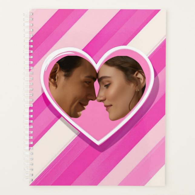 Bold Heart on Blush Stripes Planner (Front)