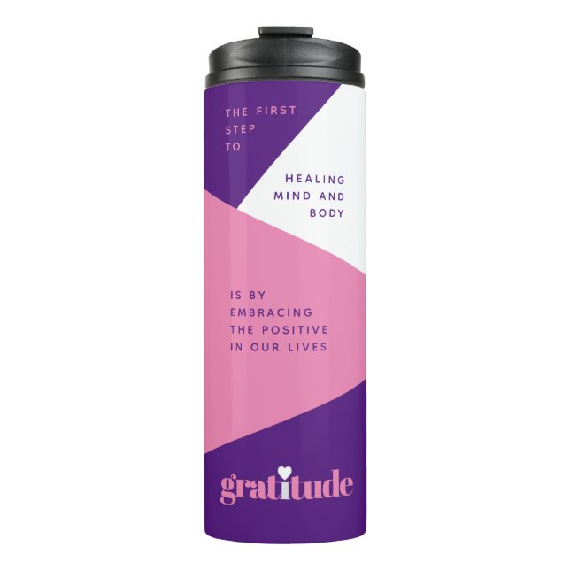 Bold Heart Purple Pink Gratitude Affirmations Thermal Tumbler (Front)