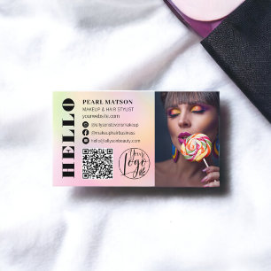 Bold hello ombre chic Qr photo logo social media Business Card