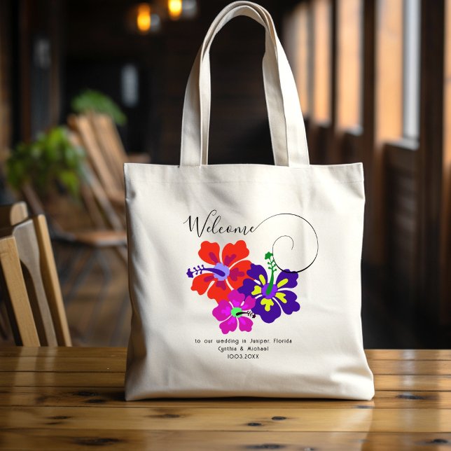 Bold Hibiscus Flowers Welcome Guests Tote Bag (Creator Uploaded)
