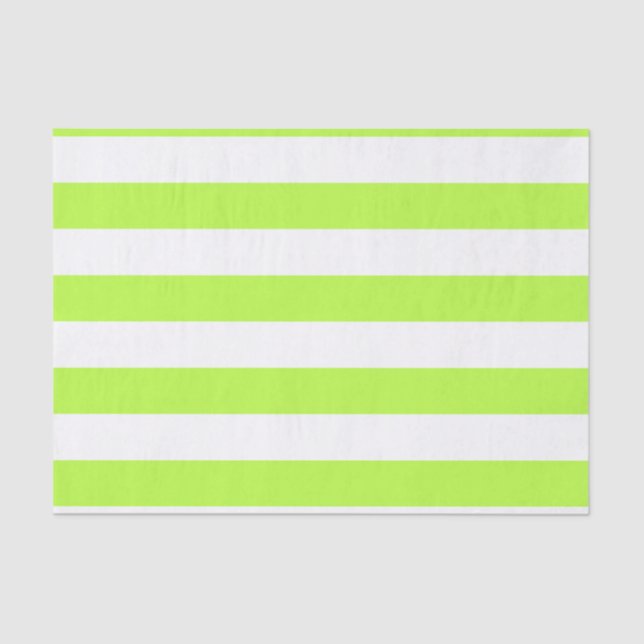 Bold Horizontal Lime Green and White Stripes Tissue Paper (Front)