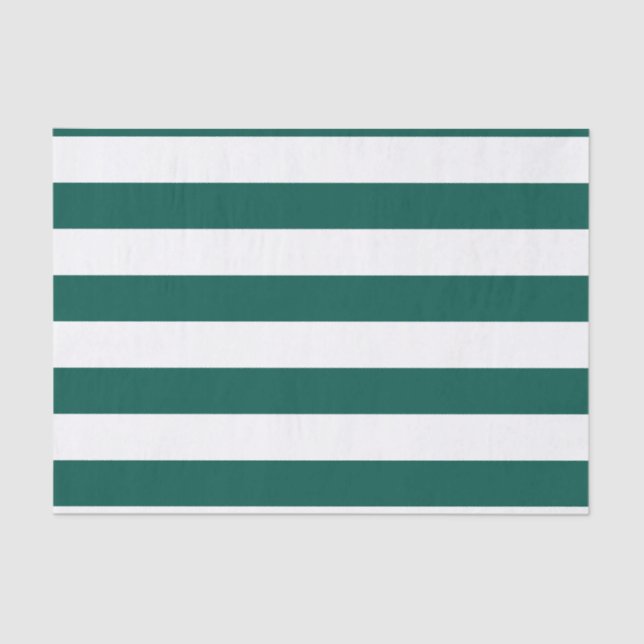 Bold Horizontal Pine Green and White Stripes Tissue Paper (Front)