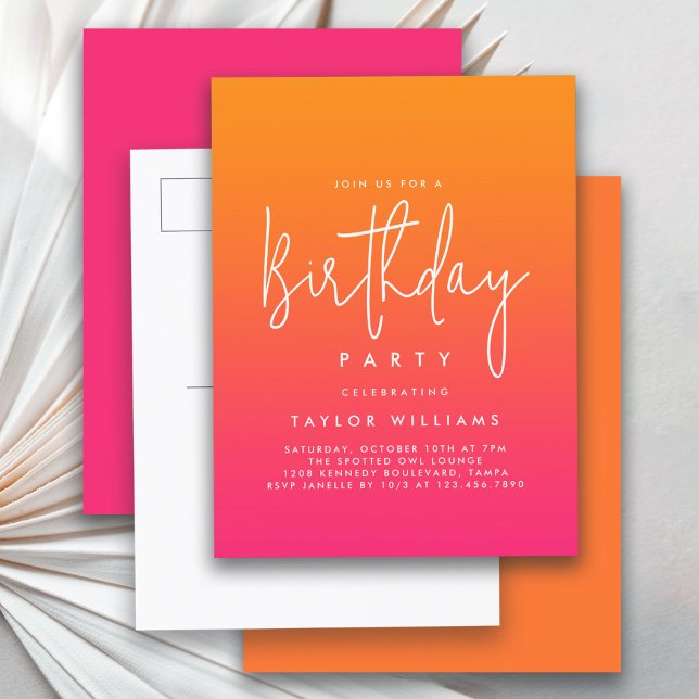 Bold Hot Pink and Orange Simple Minimal Birthday Postcard (Creator Uploaded)