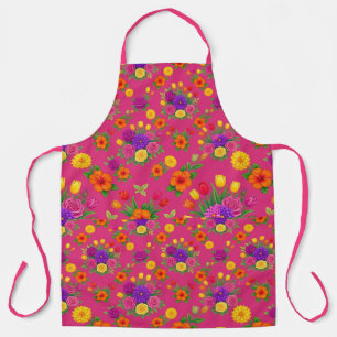 Bold Hot Pink and Vibrant Floral Apron