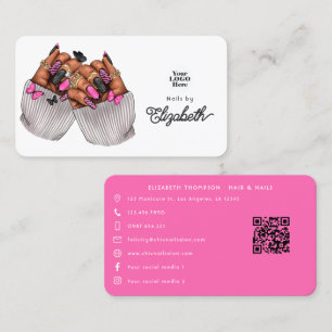 Bold Hot-Pink & Black African American Nail Salon Business Card