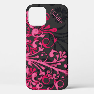 Bold Hot Pink Black Elegant Floral iPhone 12 Pro Case