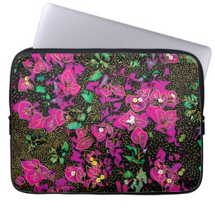 Bold Hot Pink Bougainvillea Polka Dot Pattern Laptop Sleeve