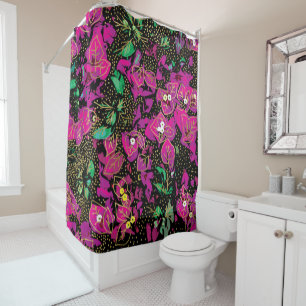Bold Hot Pink Bougainvillea Polka Dot Pattern Shower Curtain