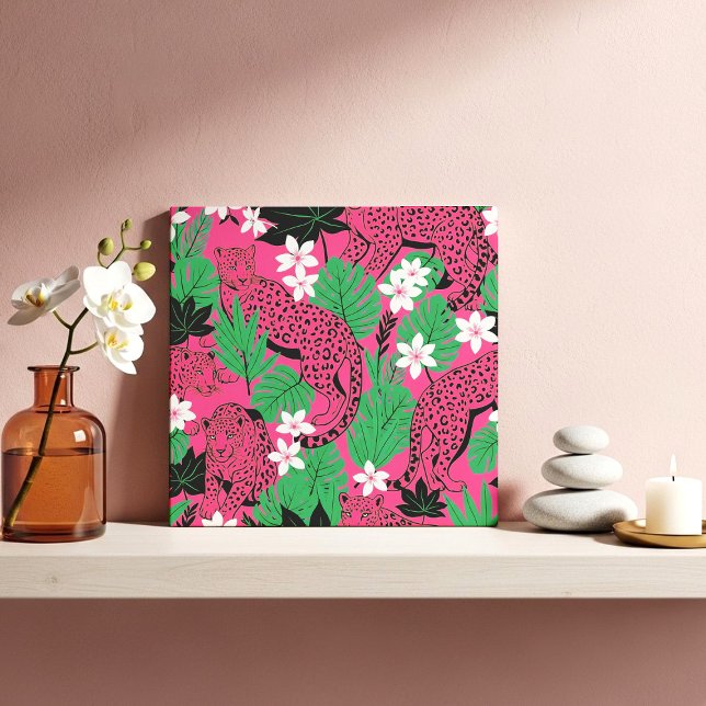 Bold Hot Pink Leopard Tropical Jungle Seamless Pat Ceramic Tile (Creator Uploaded)