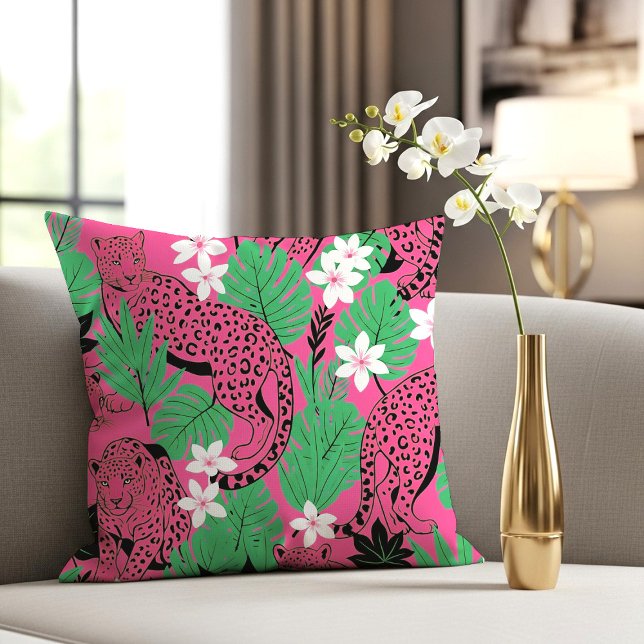 Bold Hot Pink Leopard Tropical Jungle Seamless Pat Cushion (Creator Uploaded)