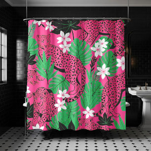 Bold Hot Pink Leopard Tropical Jungle Seamless Pat Shower Curtain