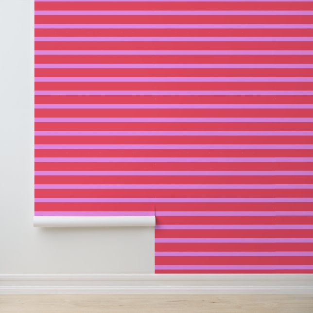 Bold Hot Pink - Magenta Horizontal Striped Pattern Wallpaper (Application)