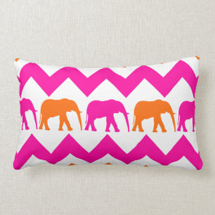 Bold Hot Pink Orange Elephants Chevron Stripes Lumbar Cushion