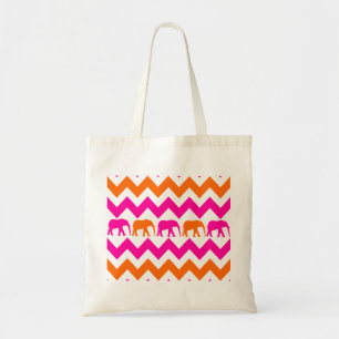 Bold Hot Pink Orange Elephants Chevron Stripes Tote Bag