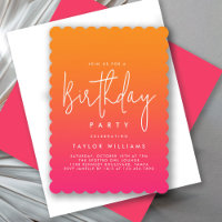 Bold Hot Pink Orange Ombré Simple Minimal Birthday