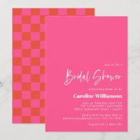 Bold Hot Pink Red Retro Chequerboard Bridal Shower