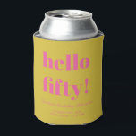 Bold Hot Pink Yellow Modern 50th Birthday Custom Can Cooler<br><div class="desc">Bold Typography Hot Pink and Yellow Modern 50th Birthday Custom  Can Cooler</div>