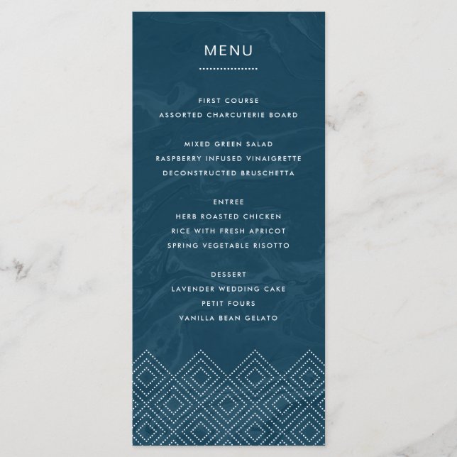 Bold Hues Blue Marble Custom Flat Menu Card (Front)