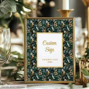 Bold Hunter Green Gold Greenery Wedding Custom Poster