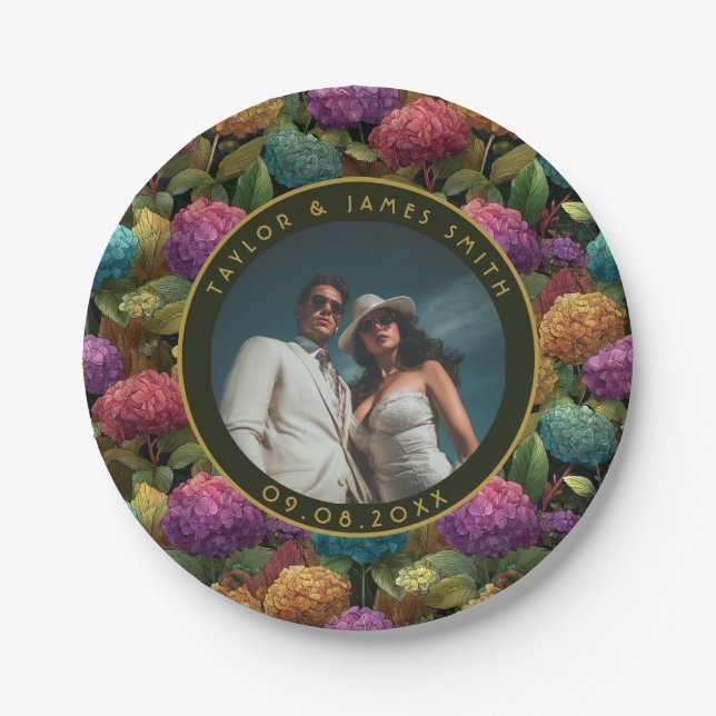 Bold Hydrangeas Plates For Summer Wedding Party (Front)