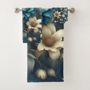 Bold in Blue & Delicate Cream Florals Bath Towel Set