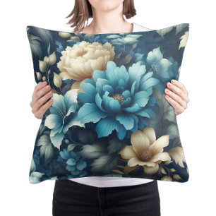 Bold in Blue & Delicate Cream Florals  Cushion