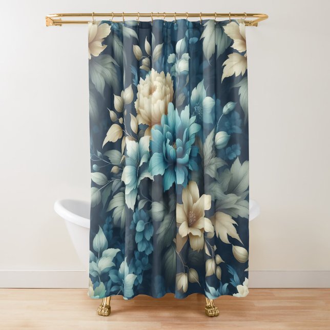 Bold in Blue & Delicate Cream Florals  Shower Curtain (Creator Uploaded)