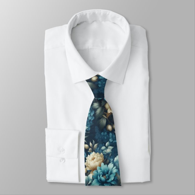 Bold in Blue & Delicate Cream Florals  Tie (Tied)
