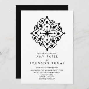 Bold Indian Hindu Black White Wedding  Invitation