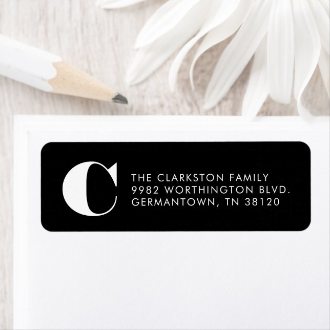 Bold initial black and white return address label (Insitu)